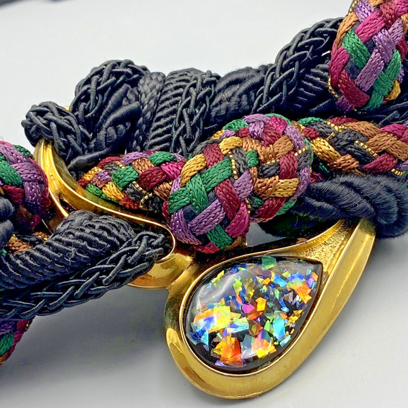 Vintage Gutos Confetti Lucite Buckle on Braided Fabric Ione Belt USA‎ OSFA - Picture 1 of 7